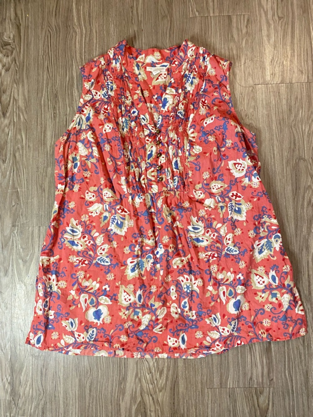 💖Charter Club Coral Floral Pintuck Sleeveless Tunic 16w